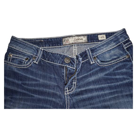 BKE Denim Sabrina Jean Shorts Size 27 Mid Rise Cuffed Blue Distressed Rhinestone - Picture 6 of 9